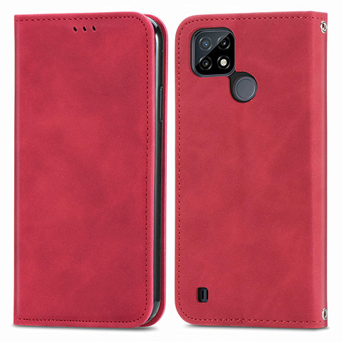 Funda de Cuero Cartera con Soporte Carcasa S04D para Realme C21Y Rojo