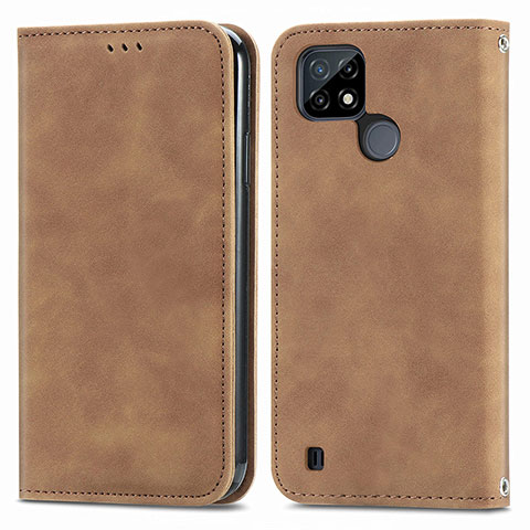 Funda de Cuero Cartera con Soporte Carcasa S04D para Realme C25Y India Marron