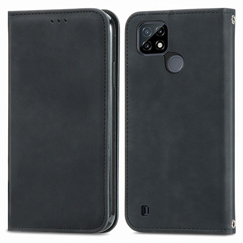 Funda de Cuero Cartera con Soporte Carcasa S04D para Realme C25Y India Negro