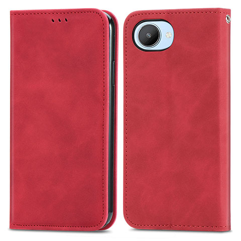 Funda de Cuero Cartera con Soporte Carcasa S04D para Realme C30s Rojo