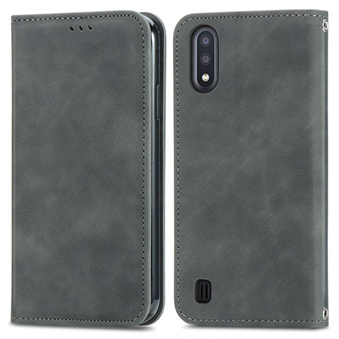 Funda de Cuero Cartera con Soporte Carcasa S04D para Samsung Galaxy A01 SM-A015 Gris