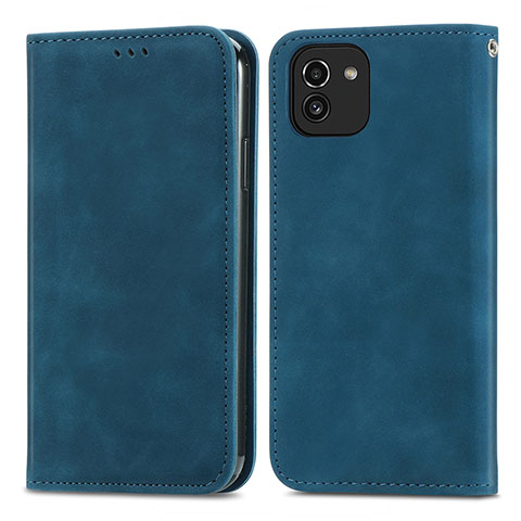 Funda de Cuero Cartera con Soporte Carcasa S04D para Samsung Galaxy A03 Azul