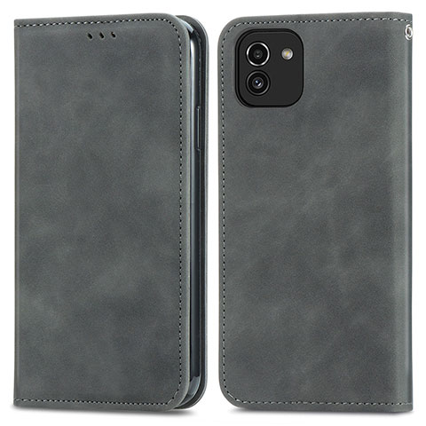 Funda de Cuero Cartera con Soporte Carcasa S04D para Samsung Galaxy A03 Gris