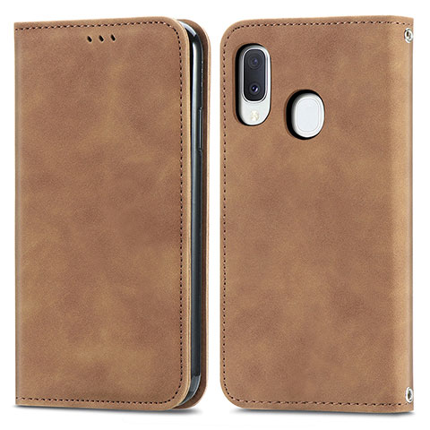 Funda de Cuero Cartera con Soporte Carcasa S04D para Samsung Galaxy A20e Marron