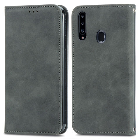 Funda de Cuero Cartera con Soporte Carcasa S04D para Samsung Galaxy A20s Gris