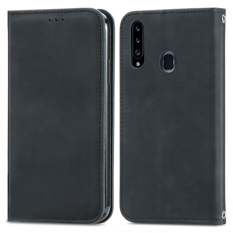 Funda de Cuero Cartera con Soporte Carcasa S04D para Samsung Galaxy A20s Negro