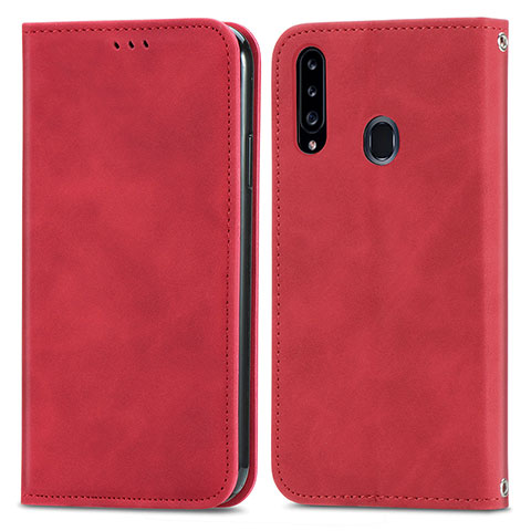 Funda de Cuero Cartera con Soporte Carcasa S04D para Samsung Galaxy A20s Rojo