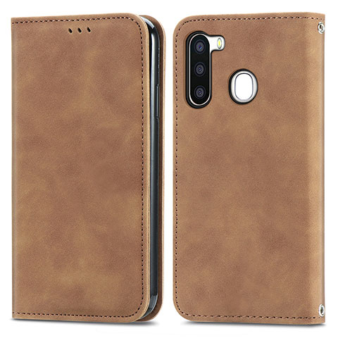 Funda de Cuero Cartera con Soporte Carcasa S04D para Samsung Galaxy A21 European Marron