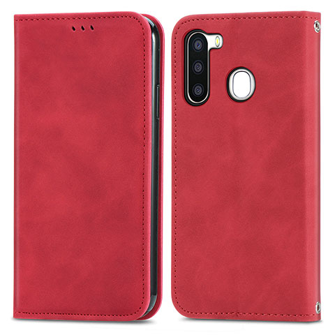 Funda de Cuero Cartera con Soporte Carcasa S04D para Samsung Galaxy A21 European Rojo