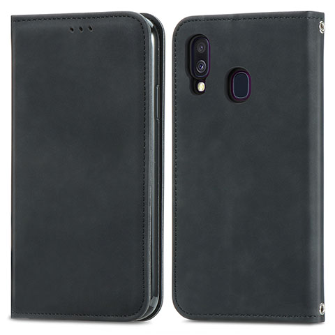 Funda de Cuero Cartera con Soporte Carcasa S04D para Samsung Galaxy A40 Negro