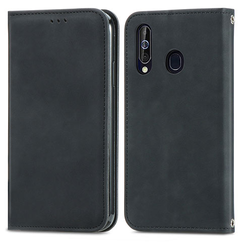 Funda de Cuero Cartera con Soporte Carcasa S04D para Samsung Galaxy A60 Negro