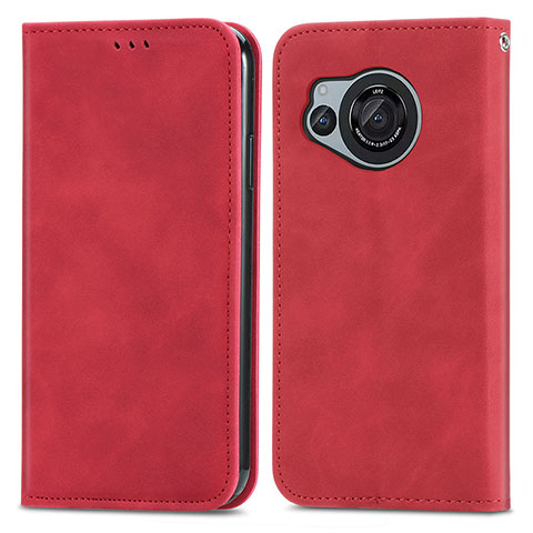 Funda de Cuero Cartera con Soporte Carcasa S04D para Sharp Aquos R8 Rojo