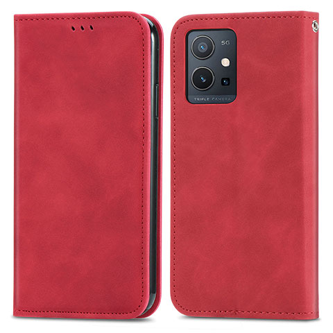 Funda de Cuero Cartera con Soporte Carcasa S04D para Vivo T1 5G India Rojo