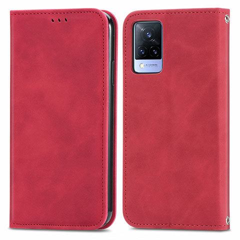 Funda de Cuero Cartera con Soporte Carcasa S04D para Vivo V21 5G Rojo