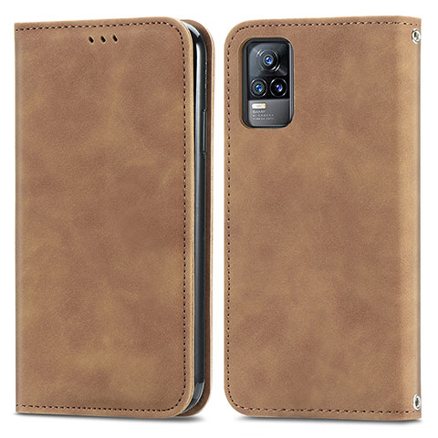 Funda de Cuero Cartera con Soporte Carcasa S04D para Vivo V21e 4G Marron