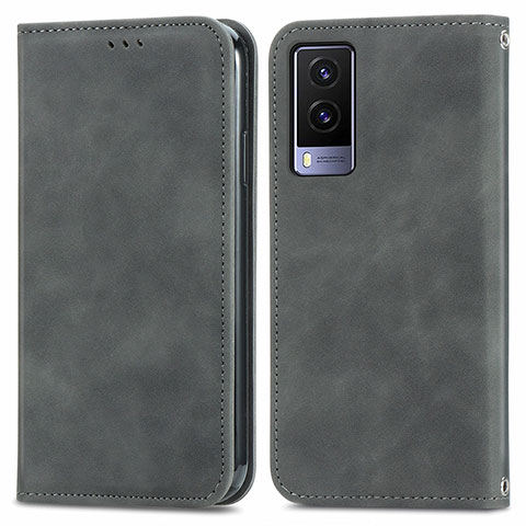 Funda de Cuero Cartera con Soporte Carcasa S04D para Vivo V21e 5G Gris