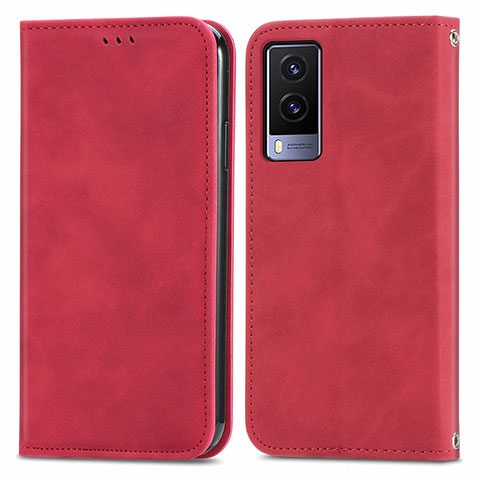 Funda de Cuero Cartera con Soporte Carcasa S04D para Vivo V21e 5G Rojo