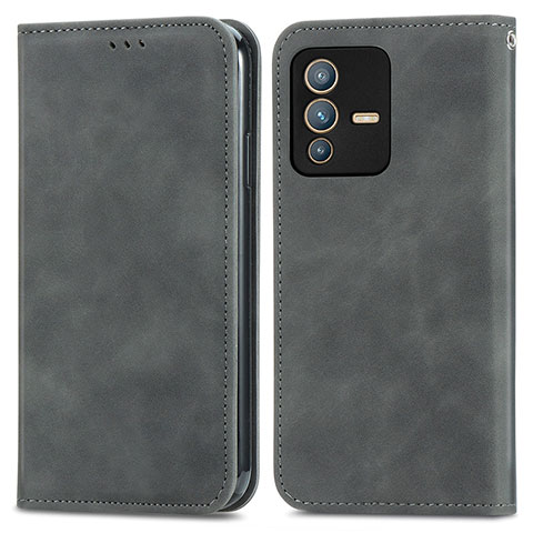 Funda de Cuero Cartera con Soporte Carcasa S04D para Vivo V23 5G Gris