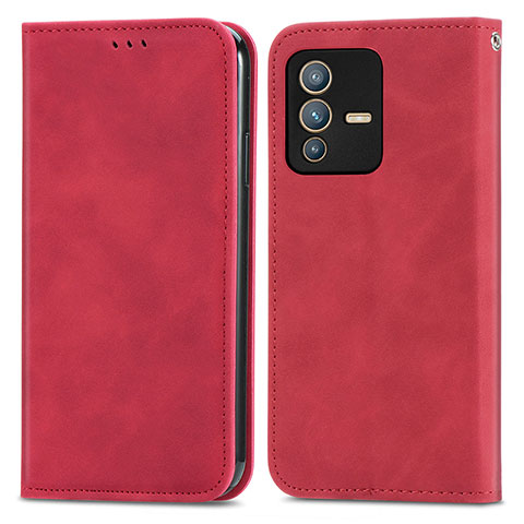 Funda de Cuero Cartera con Soporte Carcasa S04D para Vivo V23 5G Rojo