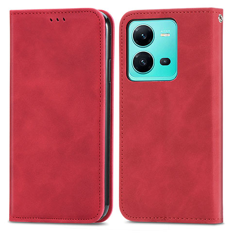 Funda de Cuero Cartera con Soporte Carcasa S04D para Vivo V25e Rojo