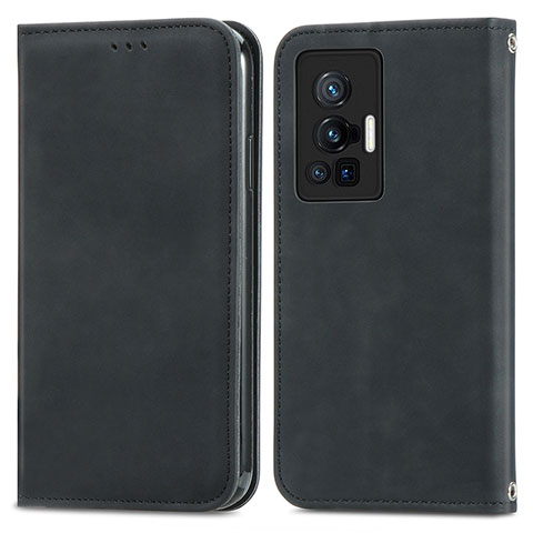 Funda de Cuero Cartera con Soporte Carcasa S04D para Vivo X70 Pro 5G Negro