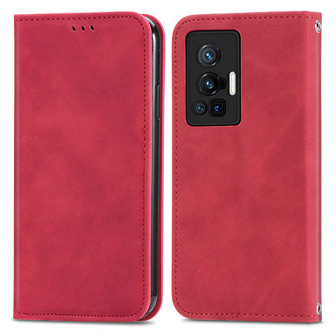 Funda de Cuero Cartera con Soporte Carcasa S04D para Vivo X70 Pro 5G Rojo