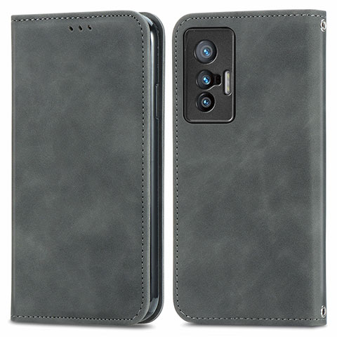 Funda de Cuero Cartera con Soporte Carcasa S04D para Vivo X70t Gris