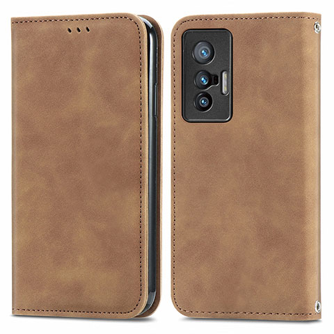 Funda de Cuero Cartera con Soporte Carcasa S04D para Vivo X70t Marron