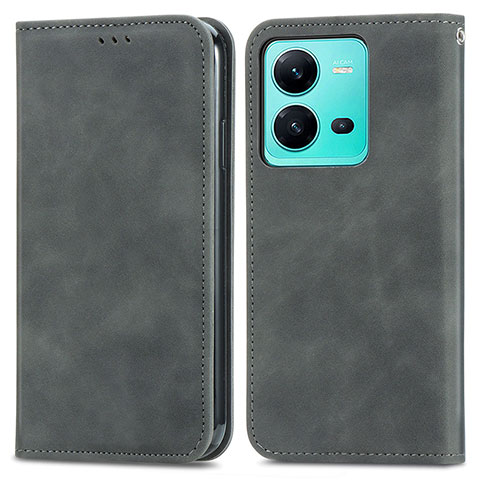 Funda de Cuero Cartera con Soporte Carcasa S04D para Vivo X80 Lite 5G Gris