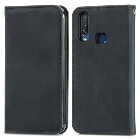 Funda de Cuero Cartera con Soporte Carcasa S04D para Vivo Y12 Negro