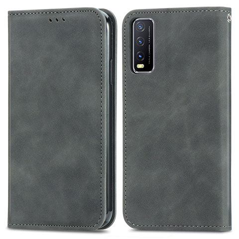 Funda de Cuero Cartera con Soporte Carcasa S04D para Vivo Y12G Gris