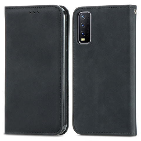 Funda de Cuero Cartera con Soporte Carcasa S04D para Vivo Y12s (2021) Negro