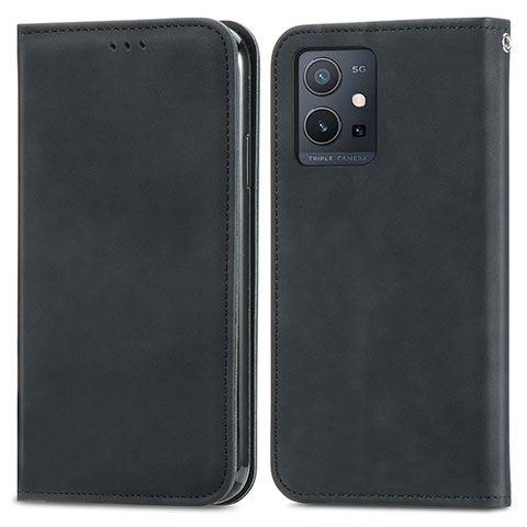 Funda de Cuero Cartera con Soporte Carcasa S04D para Vivo Y55s 5G Negro