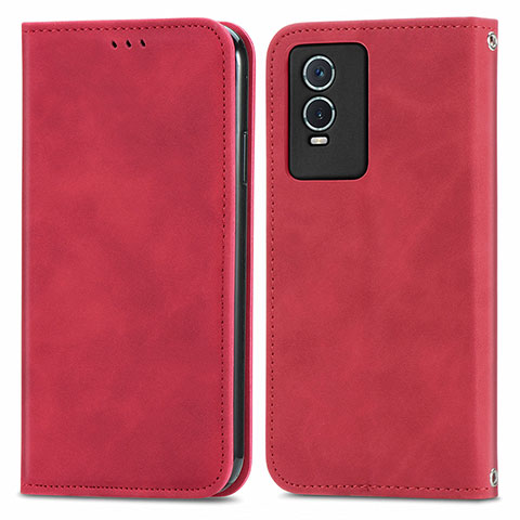 Funda de Cuero Cartera con Soporte Carcasa S04D para Vivo Y74s 5G Rojo