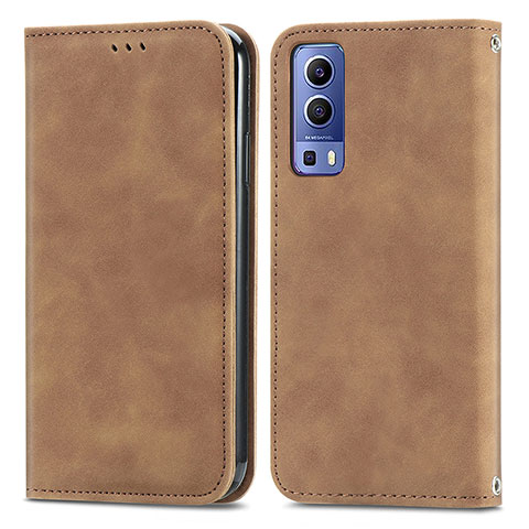 Funda de Cuero Cartera con Soporte Carcasa S04D para Vivo Y75s 5G Marron