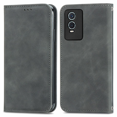 Funda de Cuero Cartera con Soporte Carcasa S04D para Vivo Y76s 5G Gris