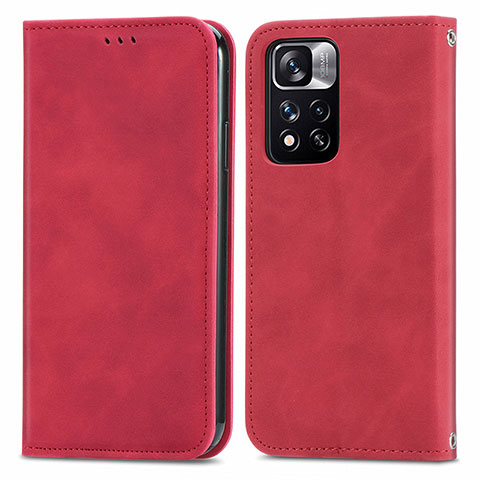 Funda de Cuero Cartera con Soporte Carcasa S04D para Xiaomi Mi 11i 5G (2022) Rojo