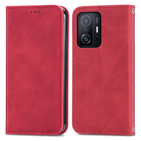 Funda de Cuero Cartera con Soporte Carcasa S04D para Xiaomi Mi 11T 5G Rojo