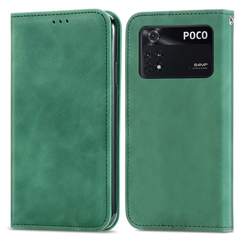 Funda de Cuero Cartera con Soporte Carcasa S04D para Xiaomi Poco M4 Pro 4G Verde