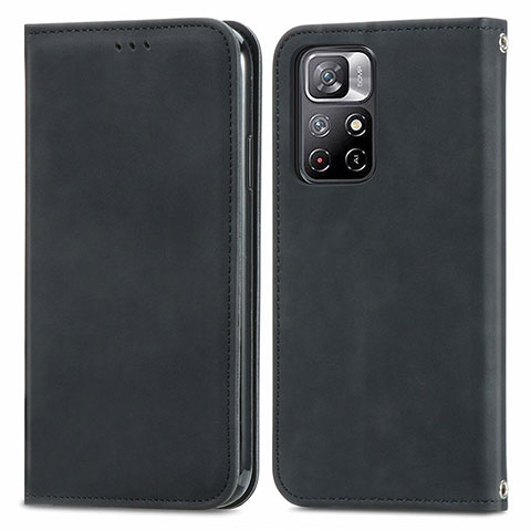 Funda de Cuero Cartera con Soporte Carcasa S04D para Xiaomi Poco M4 Pro 5G Negro