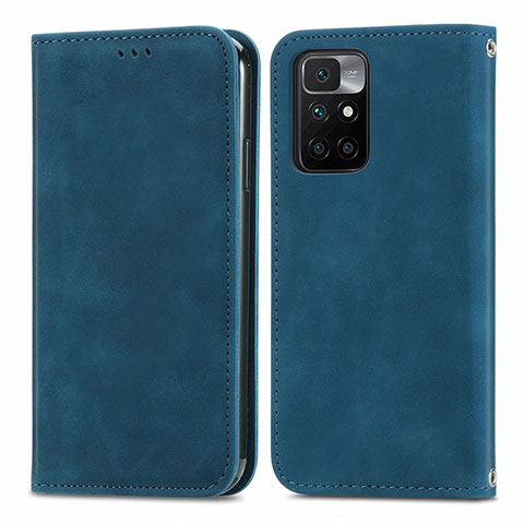 Funda de Cuero Cartera con Soporte Carcasa S04D para Xiaomi Redmi 10 (2022) Azul