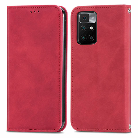 Funda de Cuero Cartera con Soporte Carcasa S04D para Xiaomi Redmi 10 (2022) Rojo