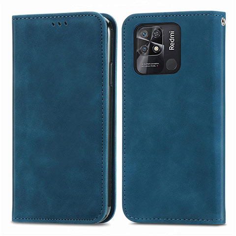 Funda de Cuero Cartera con Soporte Carcasa S04D para Xiaomi Redmi 10 India Azul