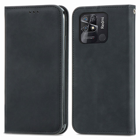 Funda de Cuero Cartera con Soporte Carcasa S04D para Xiaomi Redmi 10 India Negro