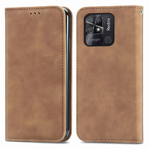 Funda de Cuero Cartera con Soporte Carcasa S04D para Xiaomi Redmi 10 Power Marron