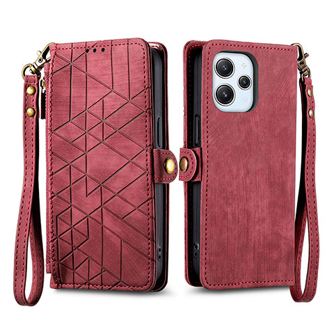 Funda de Cuero Cartera con Soporte Carcasa S04D para Xiaomi Redmi 12 4G Rojo