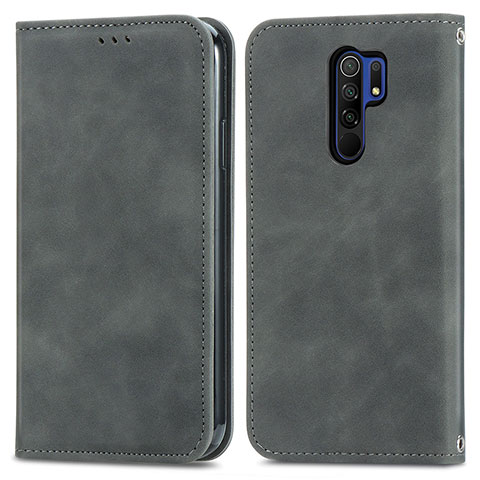 Funda de Cuero Cartera con Soporte Carcasa S04D para Xiaomi Redmi 9 Gris