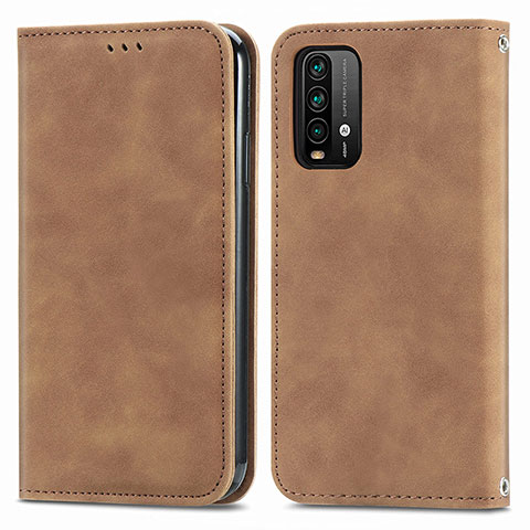 Funda de Cuero Cartera con Soporte Carcasa S04D para Xiaomi Redmi 9 Power Marron