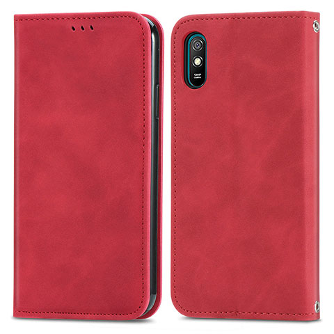 Funda de Cuero Cartera con Soporte Carcasa S04D para Xiaomi Redmi 9A Rojo