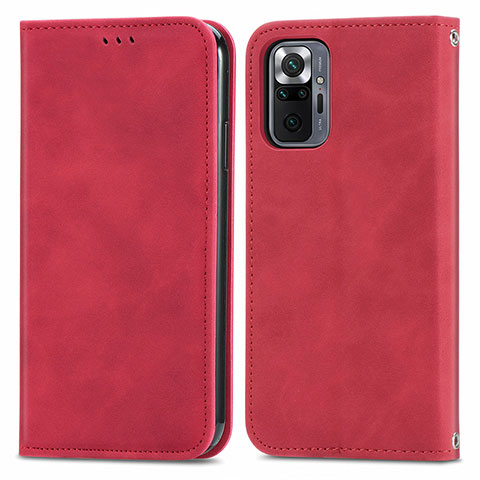 Funda de Cuero Cartera con Soporte Carcasa S04D para Xiaomi Redmi Note 10 Pro 4G Rojo